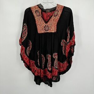 Womens Boho Embroidered Tunic Top One Size Peasant Folk Festival Flowy Dramatic